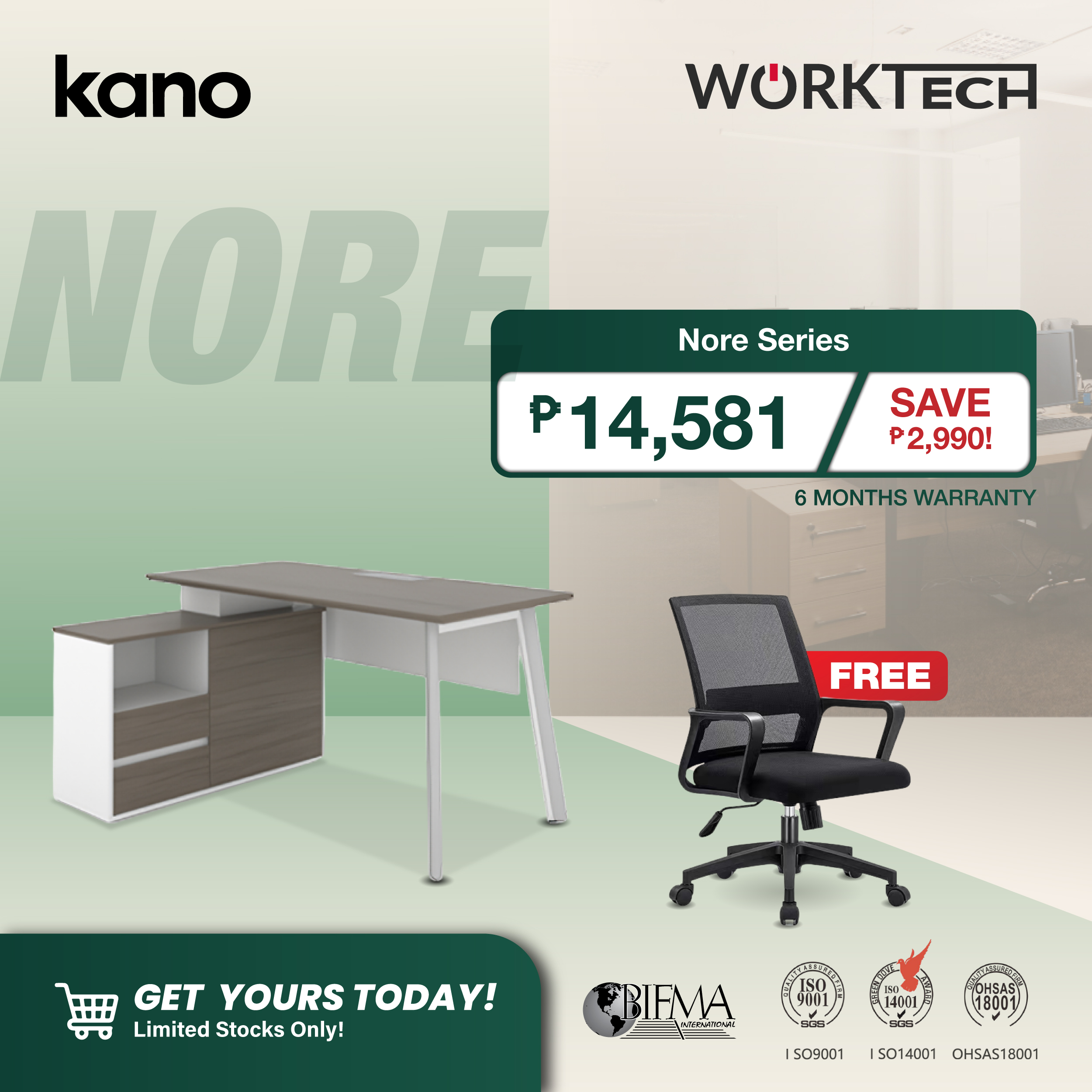 Kano Nore Series Workstation with FREE WorkTech Staff Chair