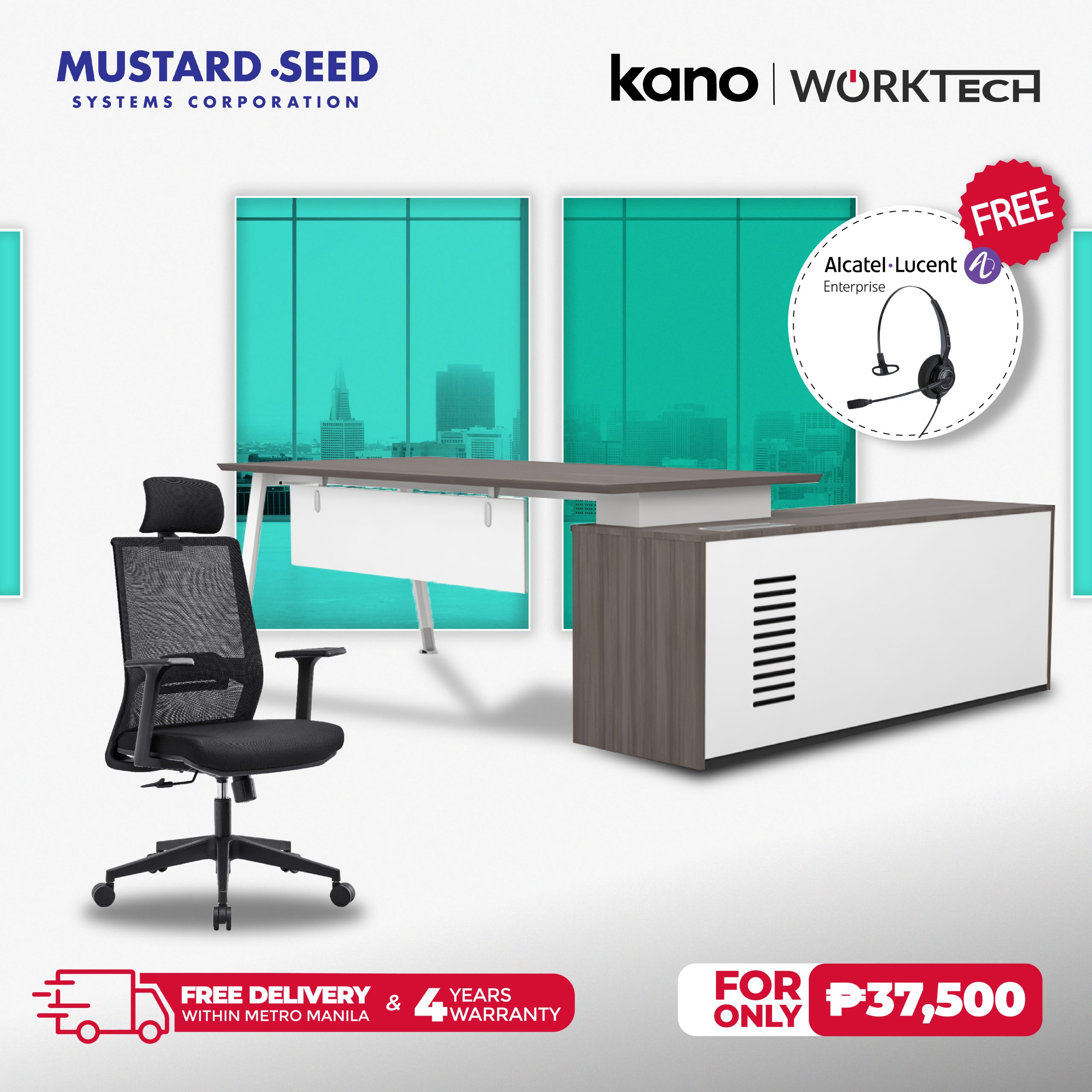 Nora Series Manager Table and Office Chair Bundle OfficeWorks.ph